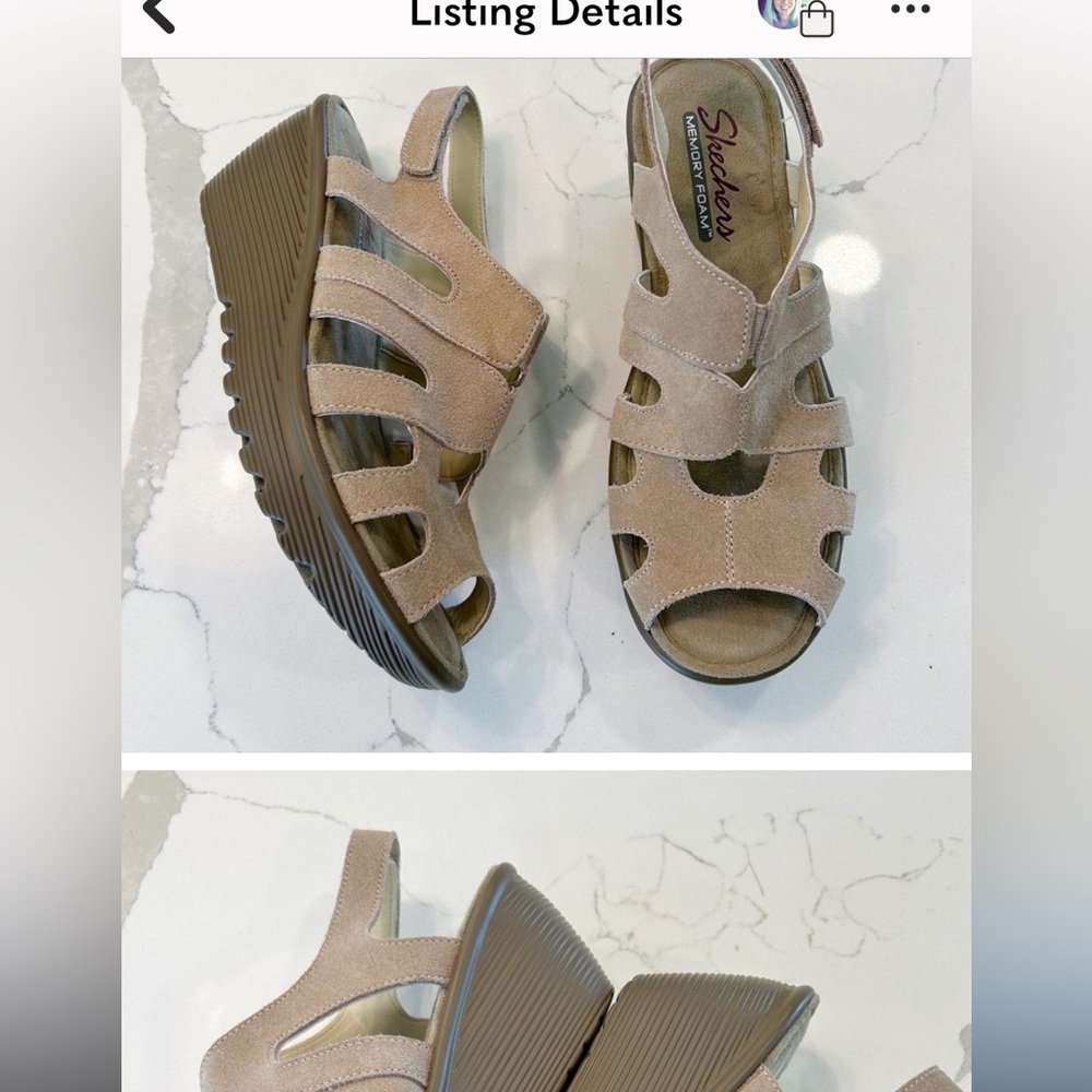 Skechers Memory Foam Suede Slingback Wedge Sandals. Will consider any offers.